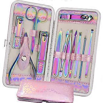 Kit de manicura, cortaúñas y pedicura - Kit de uñas de acero inoxidable de 12 piezas, kit profesional de cuidado de uñas colorido con limas y tijeras para las manos.