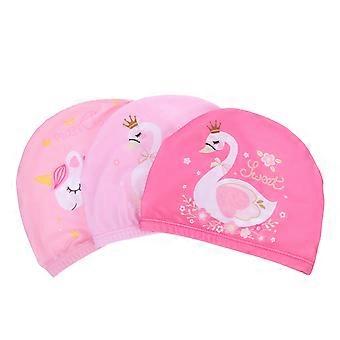Children Accessory Swim Hats Cartoon Polyester Swimming Caps 3Pcs Set