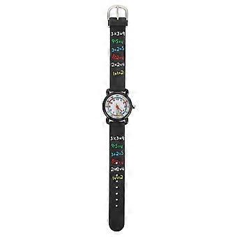 Montre enfant à motif dessin animé, montre à quartz noire résistante pour enfants