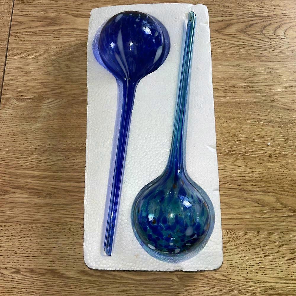 Lot of 2 Hand Blown Glass Quencher Plant Watering Globes Cobalt Blue