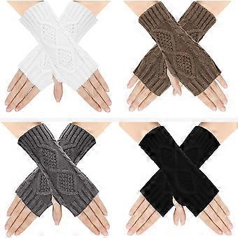 4 Pairs Classic Knit Fingerless Gloves with Thumbhole, Winter Warm Women's Gloves for Typing and Outdoor
