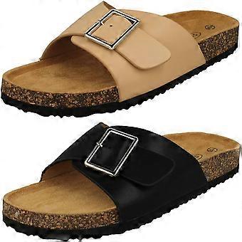 Ladies Spot On Buckle Detailed Mule Sandals F00413 - Nude Synthetic - UK Size 9 - EU Size 42 - US Size 11