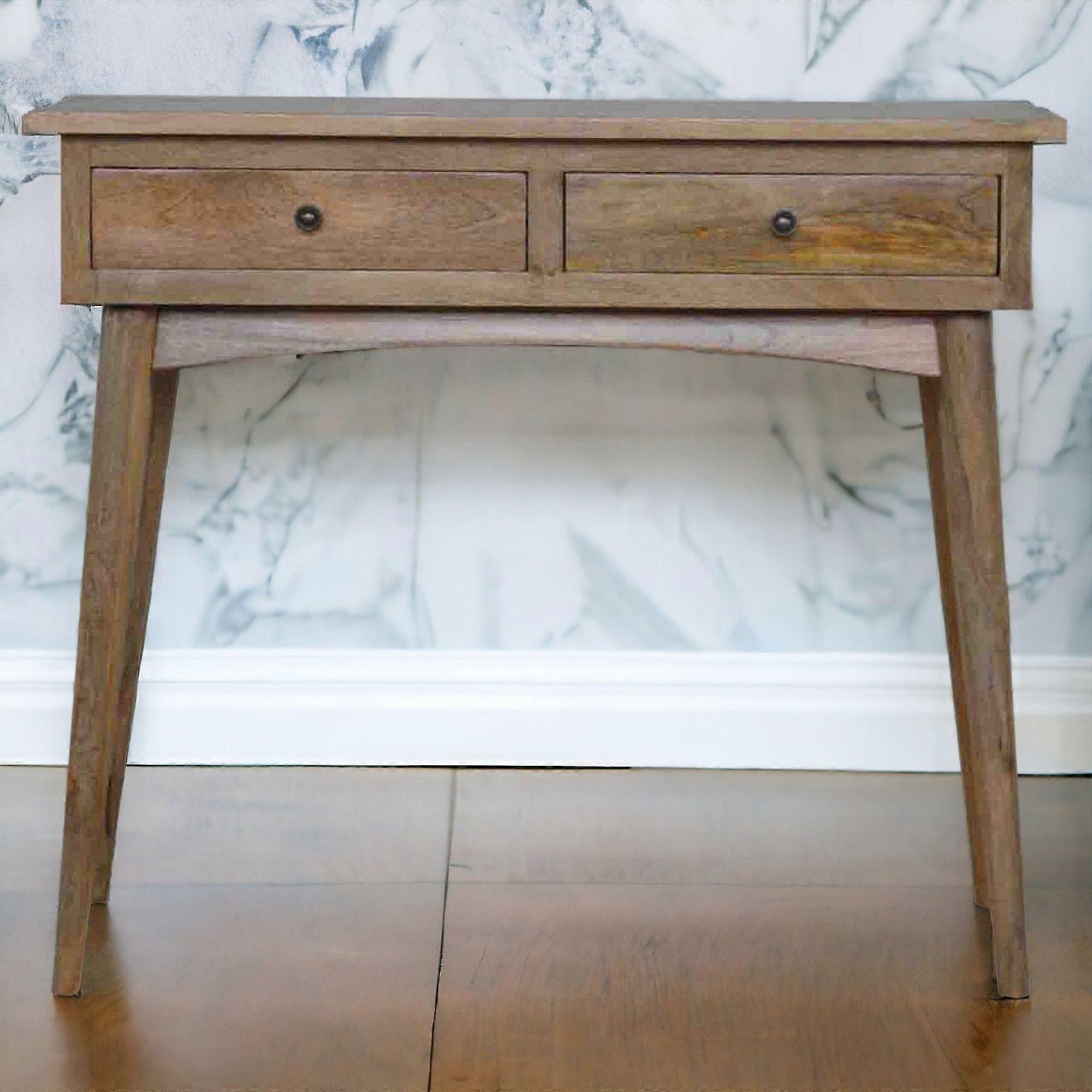 Solid Wood Hallway Console Table, 2 Drawers, Brown
