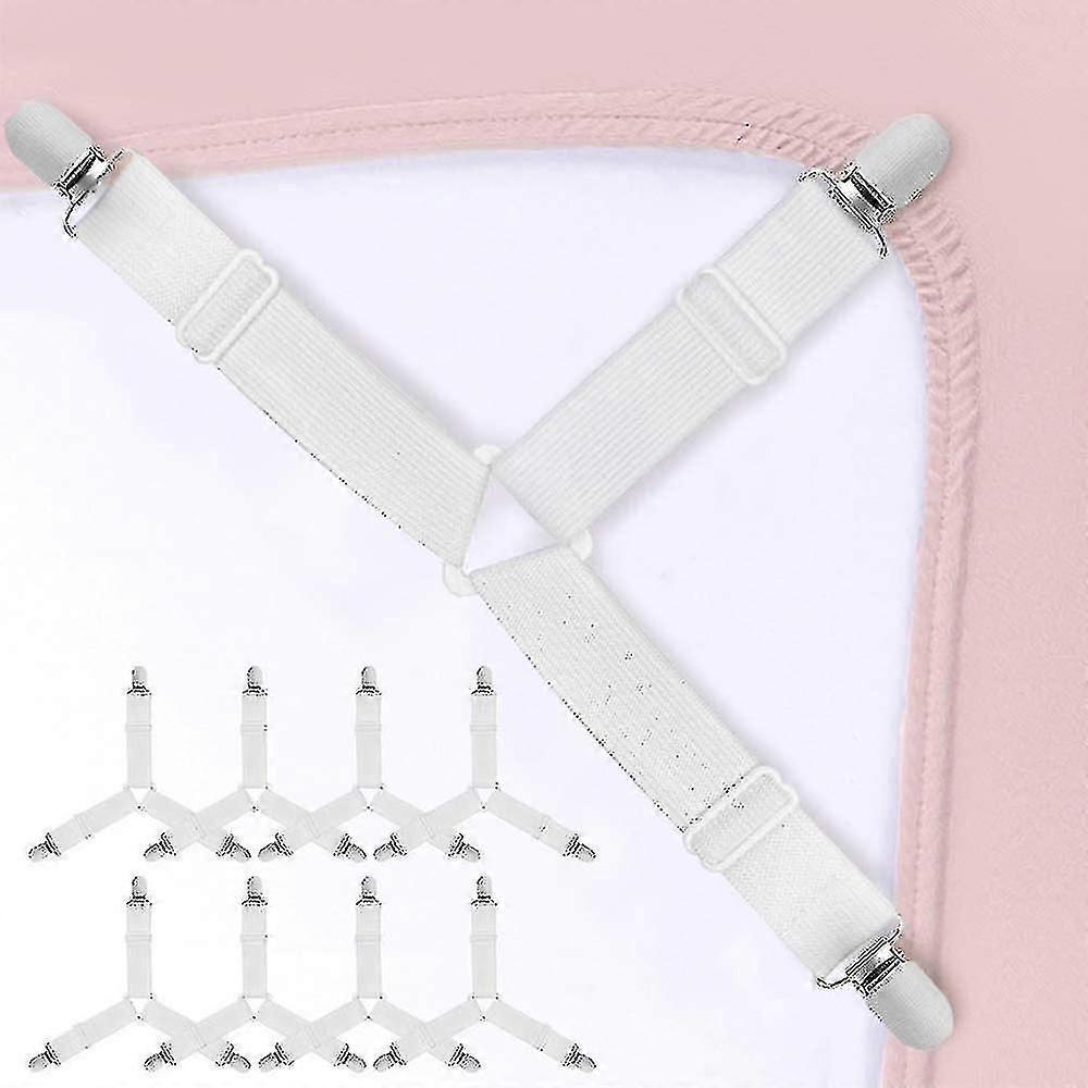 Bed Sheet Holder Straps, 8 Pcs Bed Sheet Fasteners Adjustable Triangle Elastic Suspende