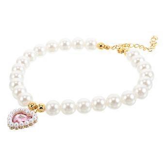 Pet Collar Adjustable Pearl Dog Necklace with Heart Pendant 5Pcs