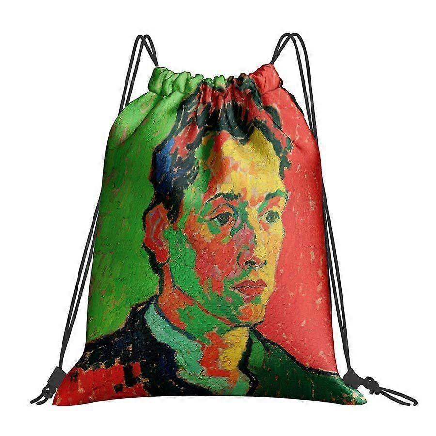 1pc Lightweight Artistic Line Drawing & Brush Gym Backpack with Soft, Pull-String Closure & Practical Pockets - Durable -Dwazs
