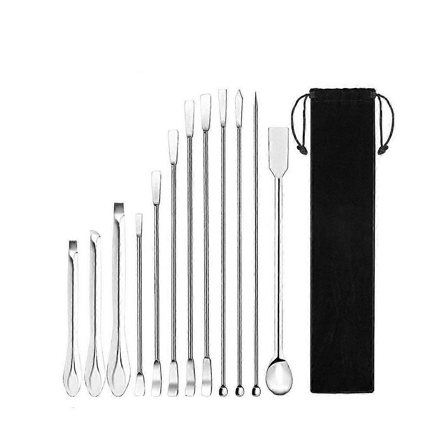 12Pcs Stainless Steels Lab Spoon Spatula Laboratory Sampling Spoon Mixing Spat Sets Working Scraper