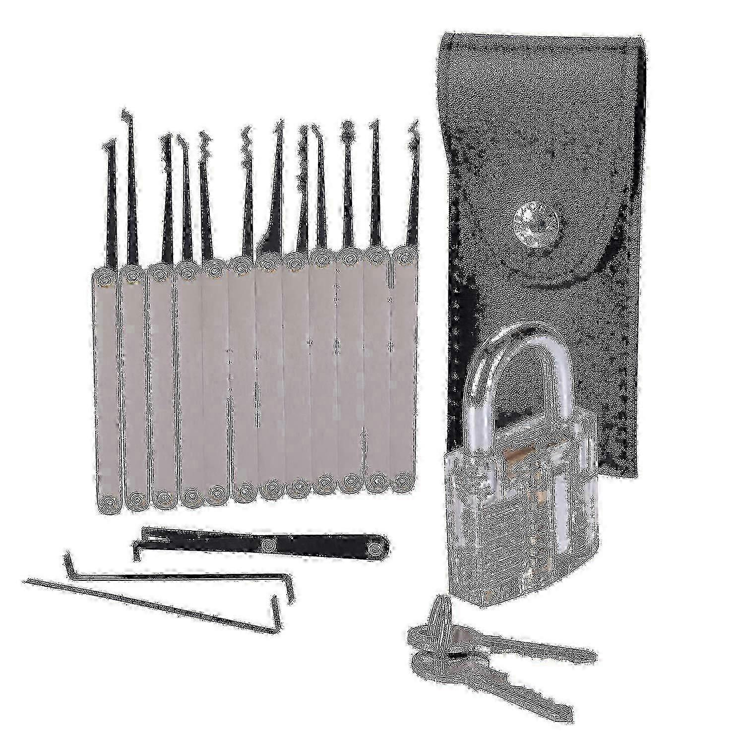 15pcs Lock Padlock Picking Kit Tools Transparent Key Extractor Lock Pick Set