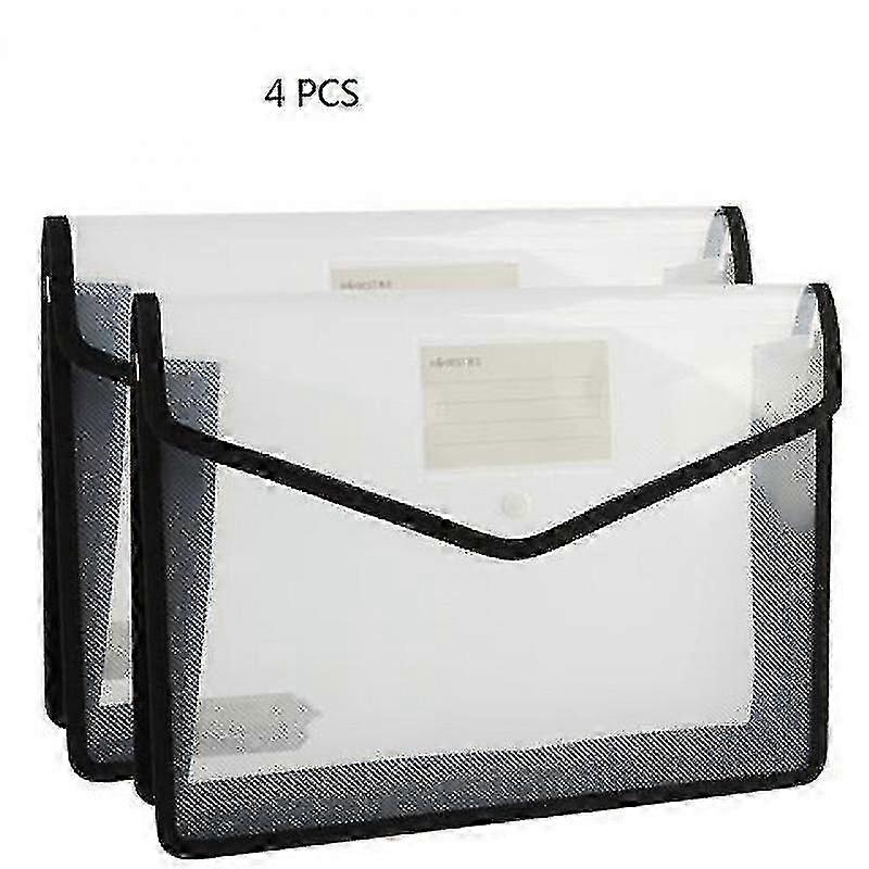 4 Pcs A4 Black Plastic Document Folder Waterproof Wallet Folder