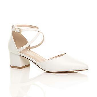 Mid Block Heel Crossed Strap Pointed Toe 2 Part Heels