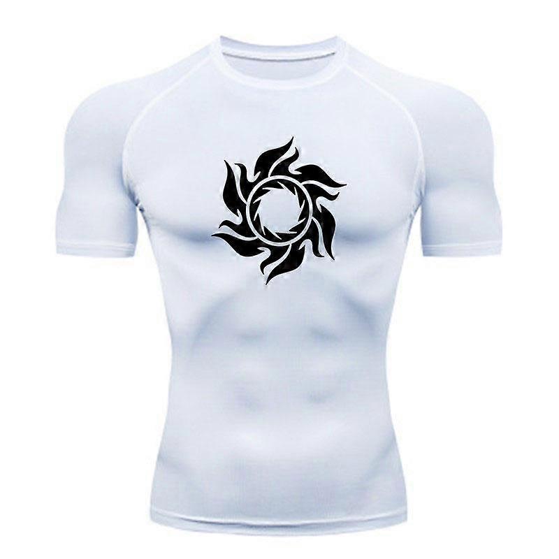 Men's Compression Workout T-Shirt, Tribal Sun Flame Pattern