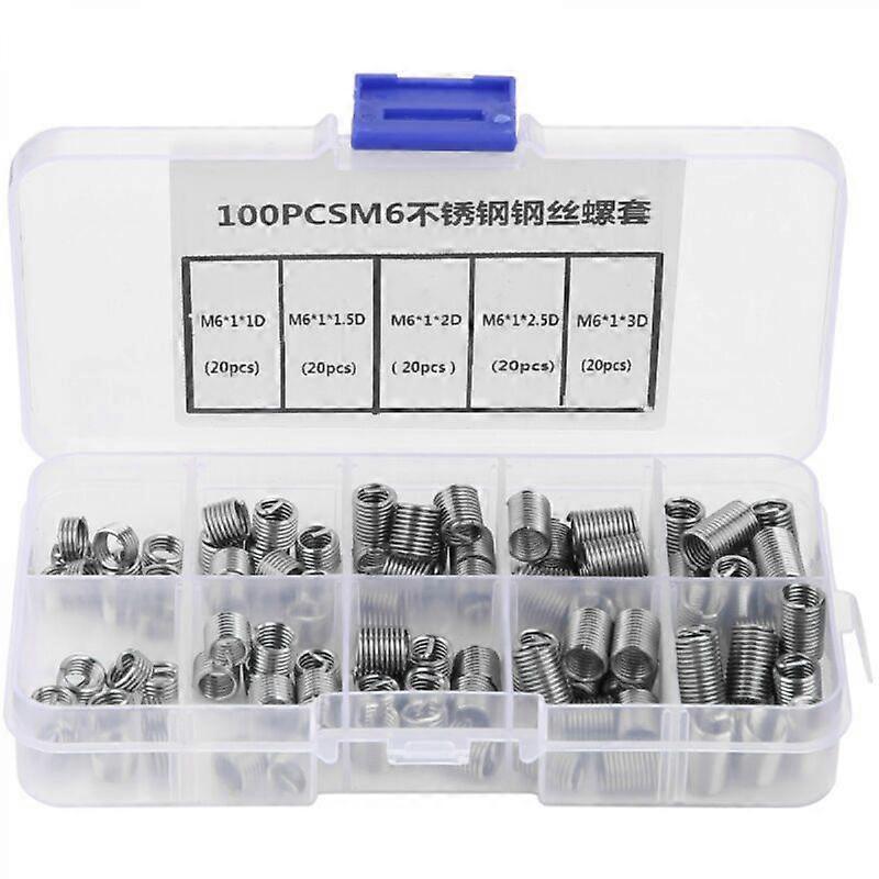 Reinforced Thread Inserts Type, 100pcs Self-Tapping Threaded Inserts, M6 Threaded Insert, Stainless Steel Helical Wire Thread Inserts