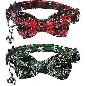 2er-Pack/Set Weihnachts-Katzenhalsband mit Sicherheitsverschluss, süßer Fliege und Glöckchen für Katzen, verstellbar, P H zddk
