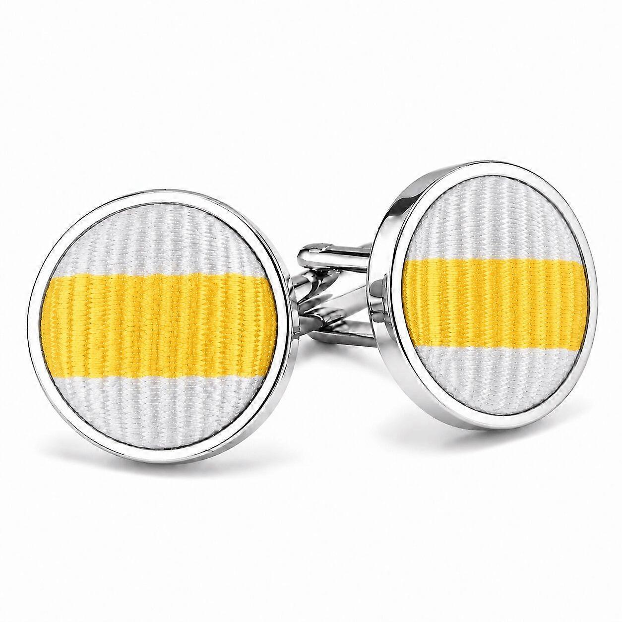 Yellow And White Thin Stripe Cufflinks