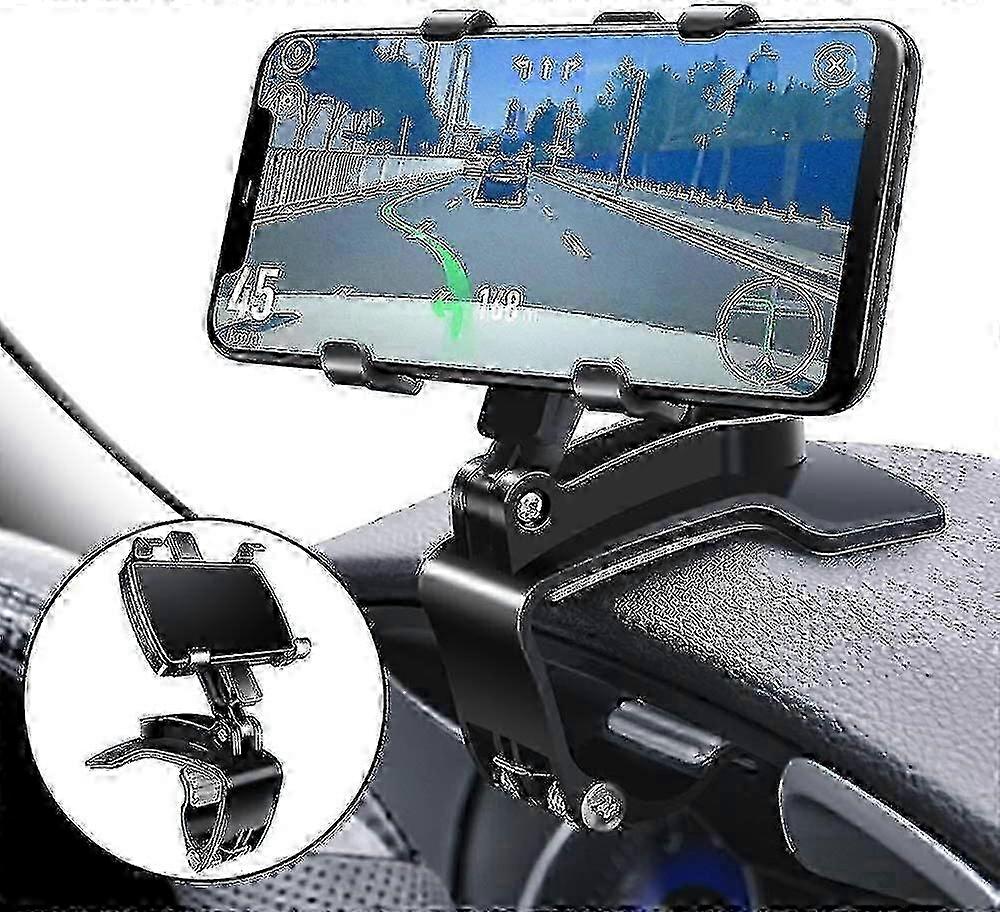 Starlight-multi-function Phone Holder compatible Car Dashboard, With 360 Rotatable Adjustable Spring Clip, Black/YY