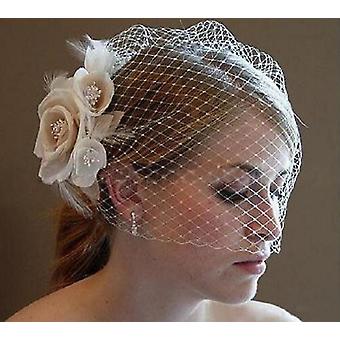 Wedding Bridal Flower Face Birdcage Single Layer Lace Champagne White Veil Drop With Hair Comb Church Prom Halloween (1 Piece - Champagne)
