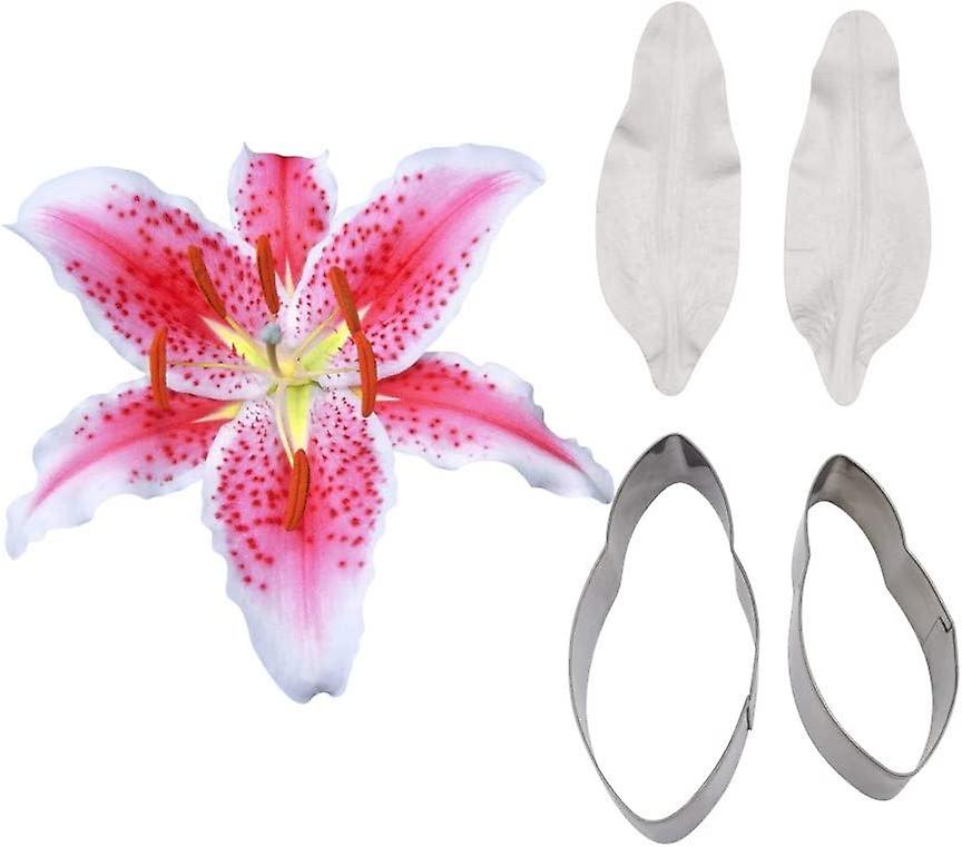 Sugarpaste Flower Craft Tools Silicone Veiner Molds and Fondant Cutters Set Cake Decorations Bakery Tools (Lily)