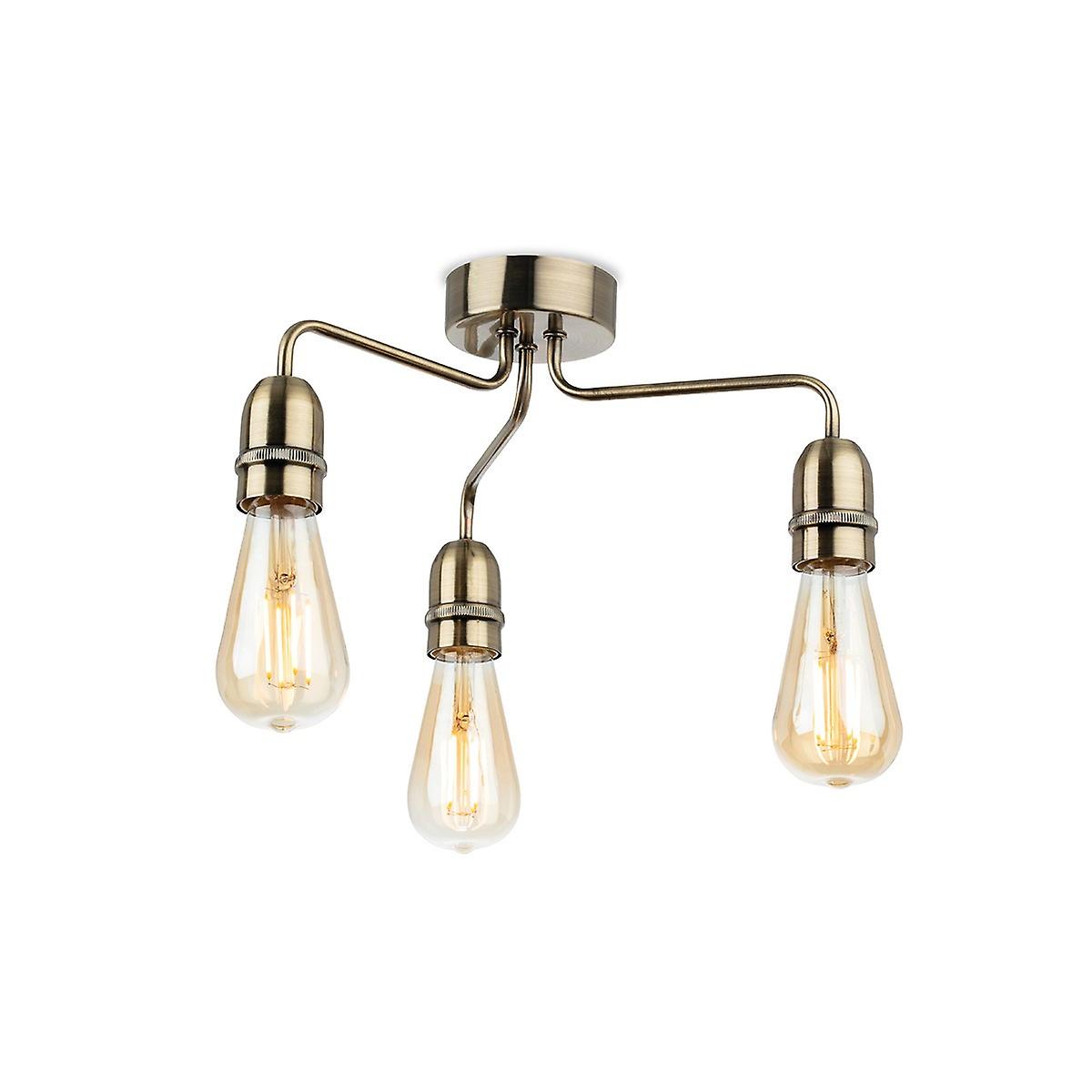 Firstlight Leon Industrial 3 Light Flush Ceiling Fitting Antique Brass