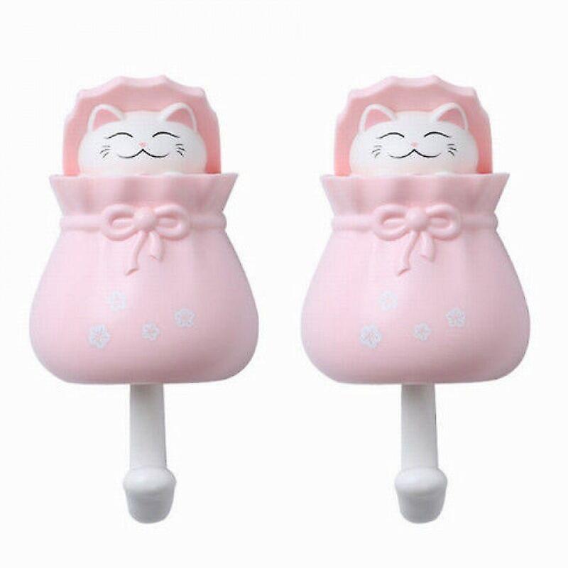 Solid Hook Supporting Sticky Hook Door Hanging Door Free Punching Sticky Hook Kitchen Bathroom Creative Cute Cat Pink Hook