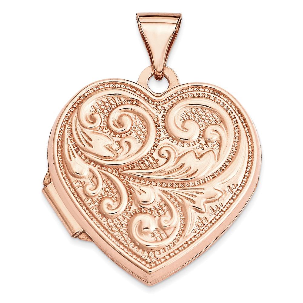 14k Rose Gold Textured Polished Holds 2 photos Sentiment on back 18mm Scrolled Love You Always Heart Locket-Locket Neckl