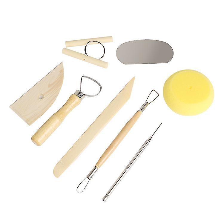 8 Pcs Pottery & Clay Sculpting Tools, Double-sided, Smooth Wooden Handles