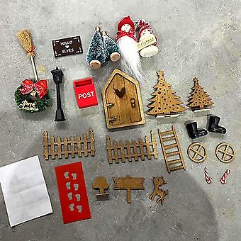 1Set 1:12 Dollhouse Christmas Decor Fairy Door Elf Doll Fence Xmas Tree Model