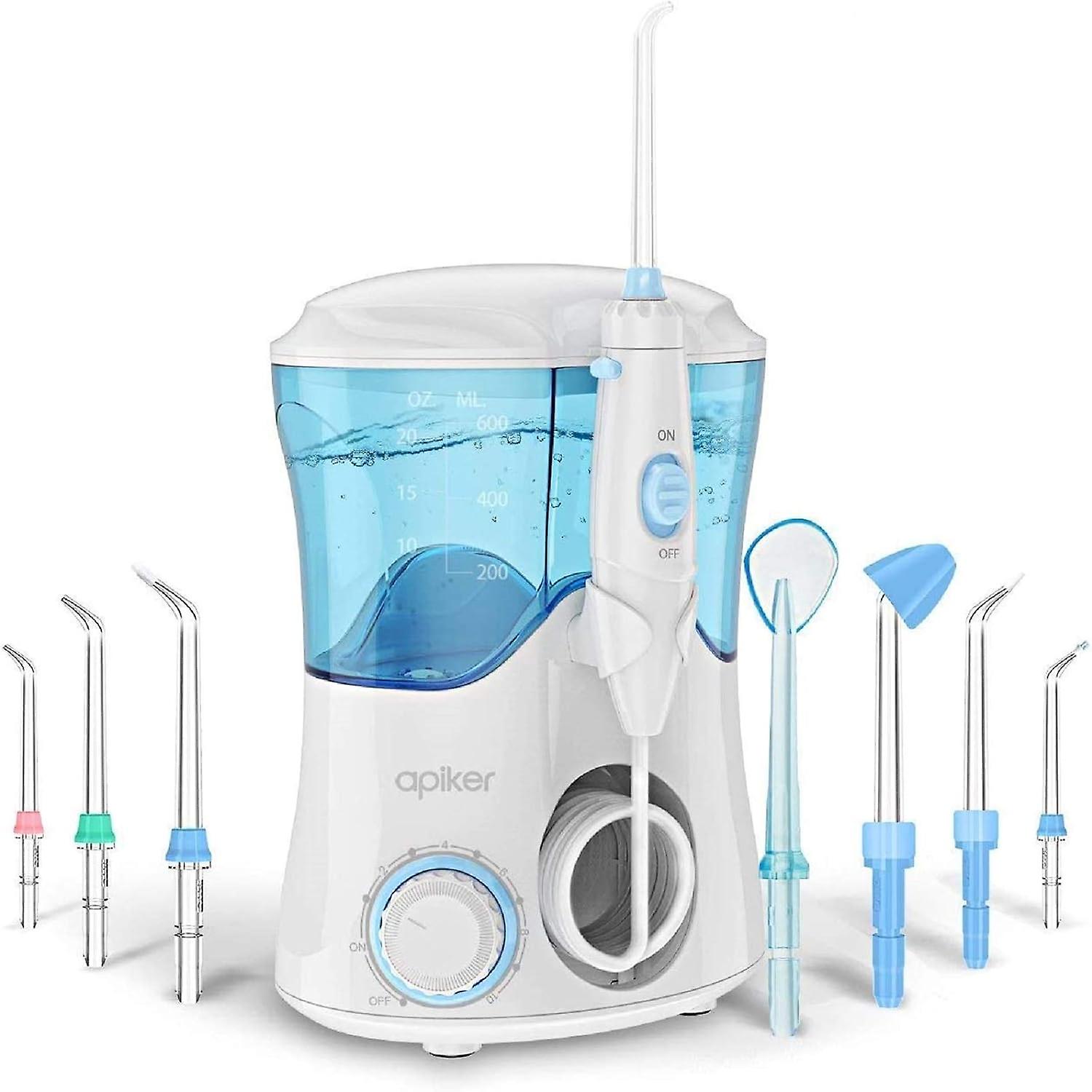 Water Flosser with 8 Multifunctional Tips apiker Oral Irrigator Dental Water Jet Flosser 10 Pressure Setting and 600ml Water Tank (White)