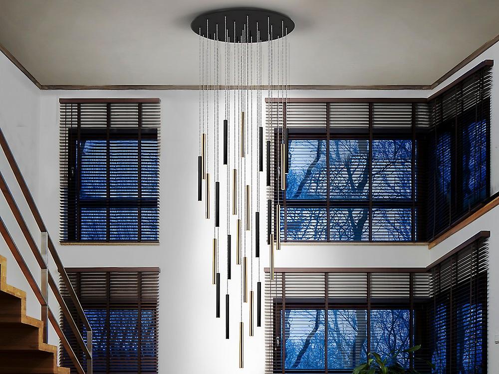 Schuller Varas Cluster Drop Ultra Slim 14 Light Dimmable Suspension 3 Meter Max Hanging Light, Gold & Matt Black with Remote Control
