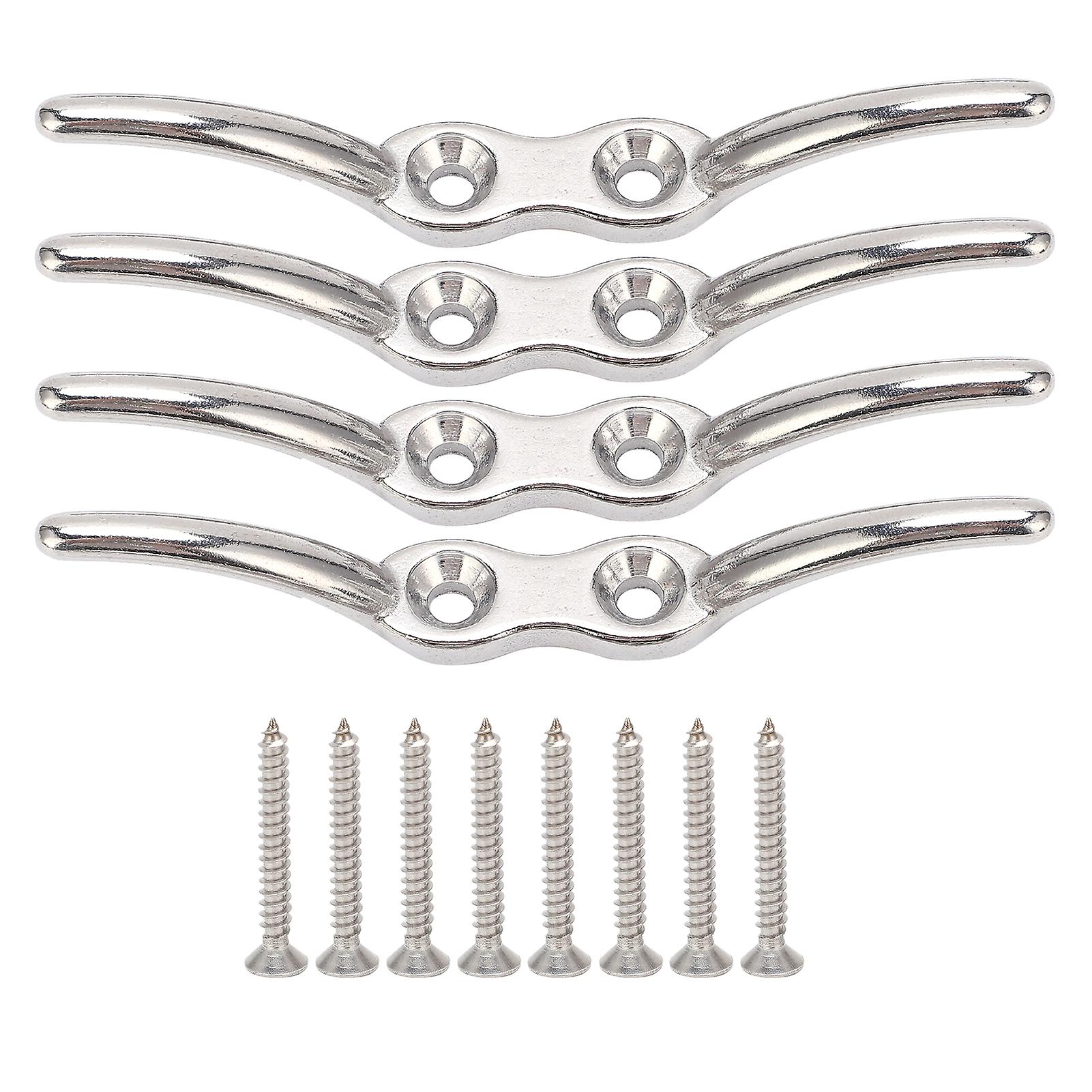 4 Pcs Rope Cleat Hook Stainless Steel Corrosion Resistance Durable Flagpole Boat Column Fixed Cleats