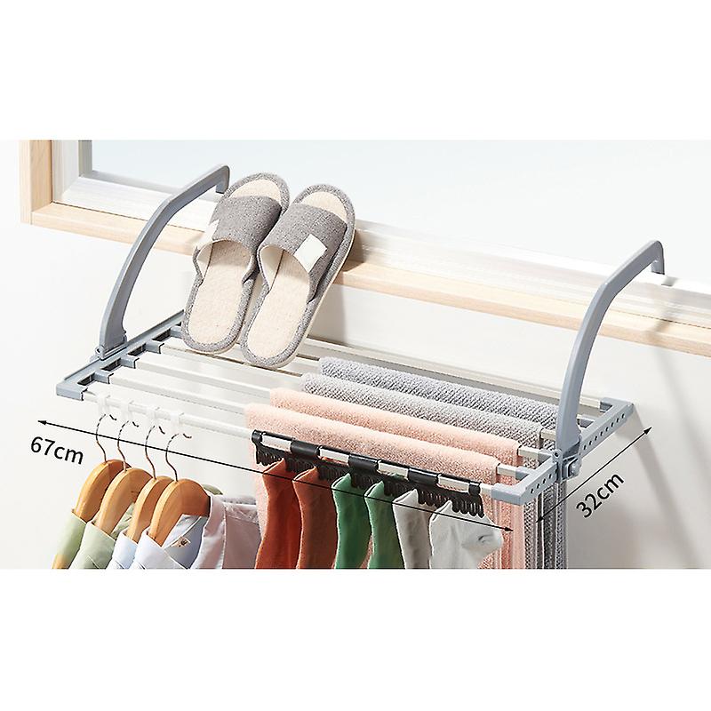 Grey Square Foldable Stainless Steel Window Drying Rack - 67x32cm