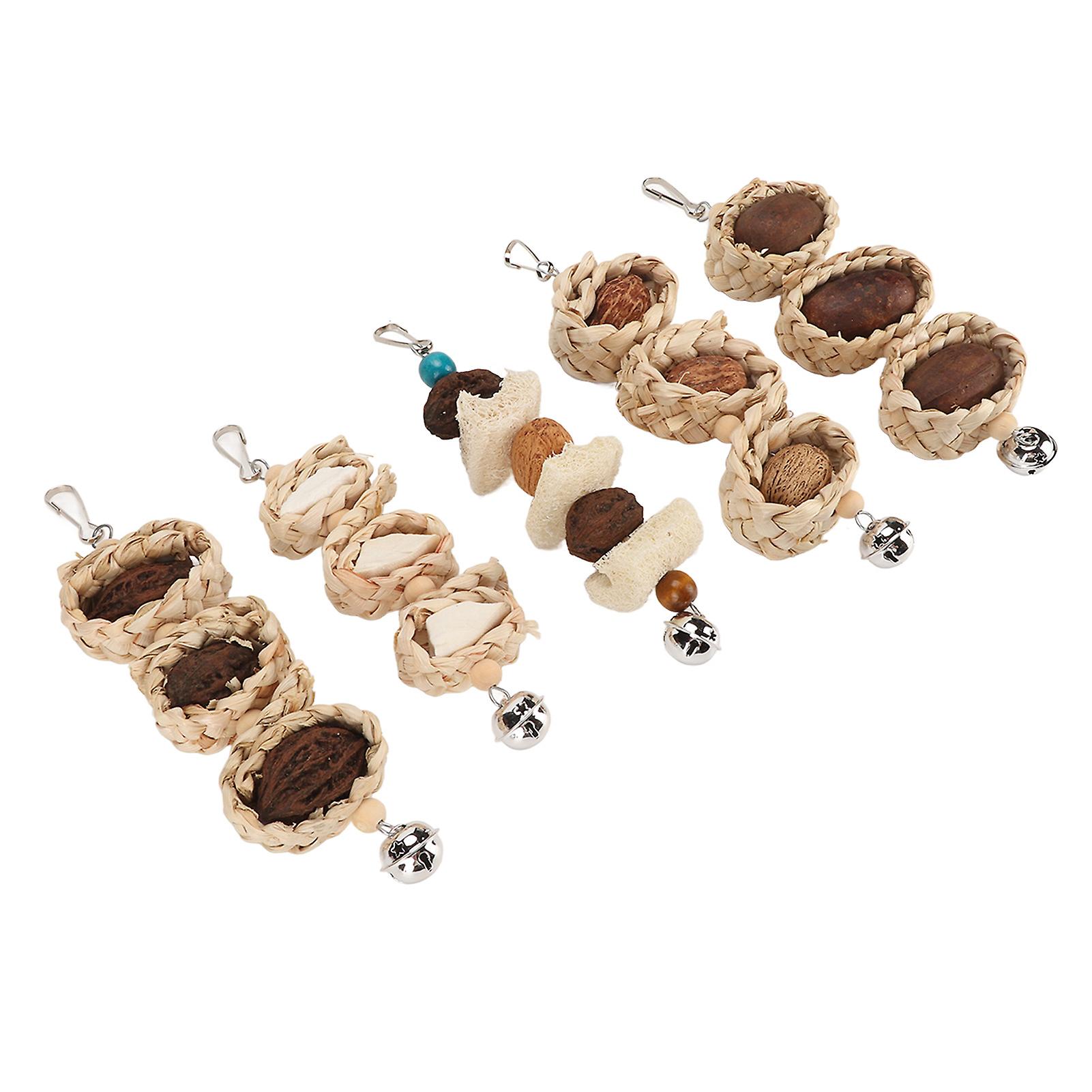 5PCS Parrot Cuttlebone Chew Toy Bite Resistant Corn Leaf Nuts Bird Chewing Toys with Bell for Parrot Hanging Cage Toy 