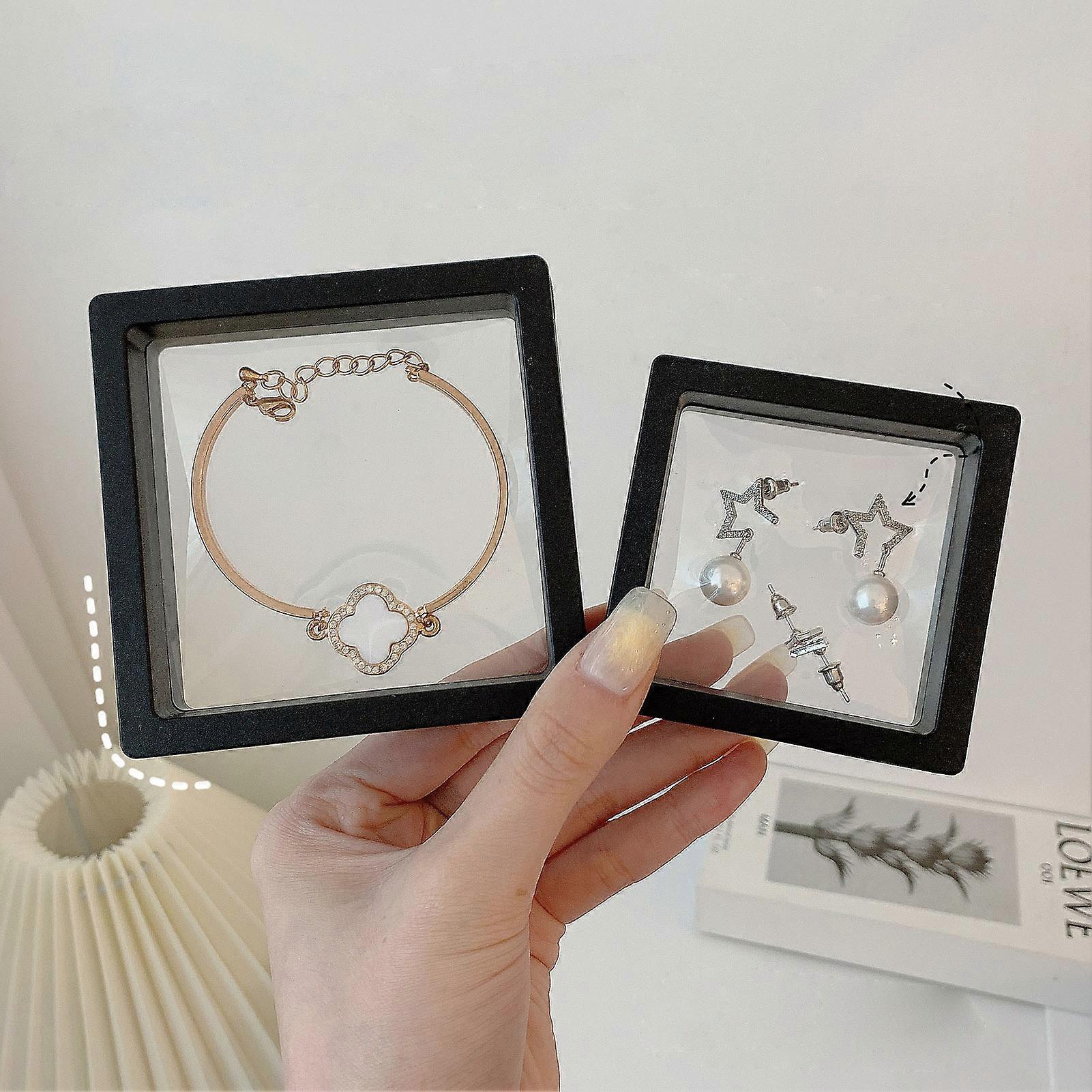 PE Folie Schmuck Aufbewahrungsbox Transparent 3D Floating Frame Display Halter Film Schmuck Display Box Schwarz 2,76 x 0,79 Zoll