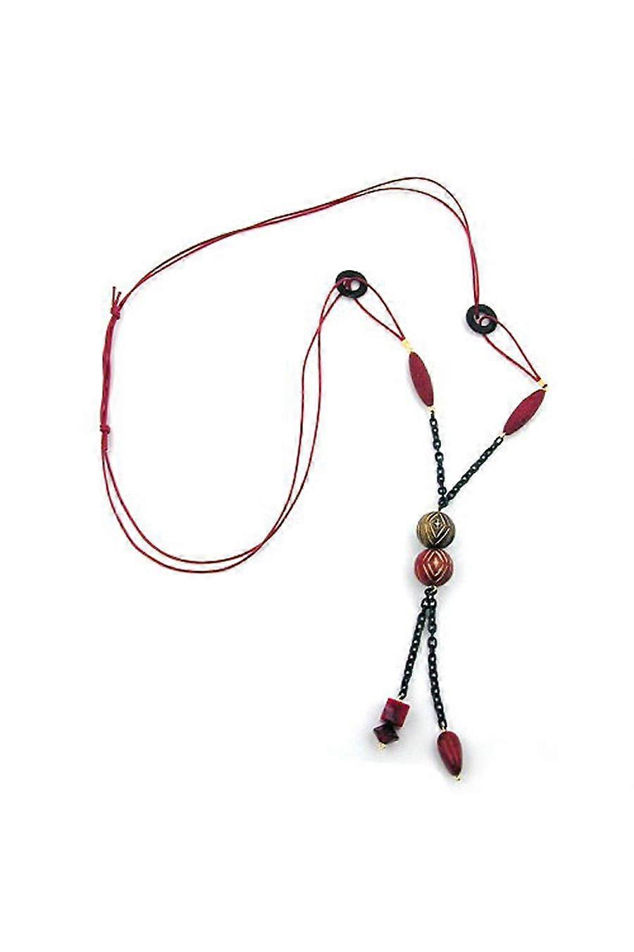 Necklace Red And Black Beads - Gl00790