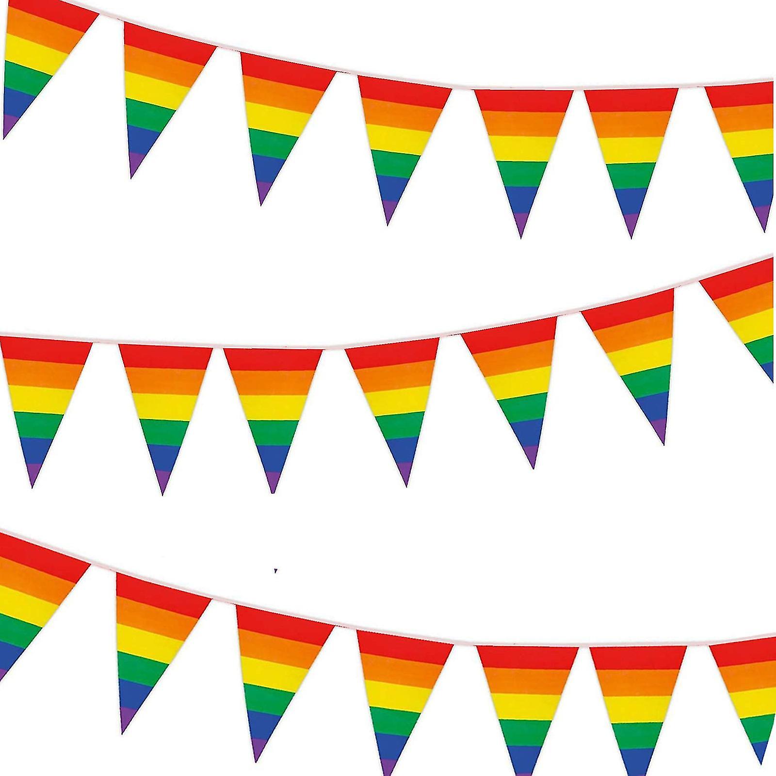 Rainbow Pennant Banner Colorful Stripes String Flags Decoration for Garden Restaurant Courtyard