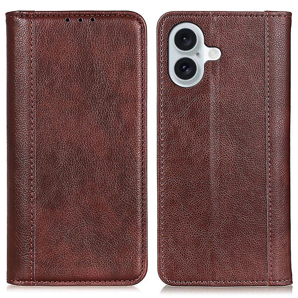 For iPhone 16 Plus Wholesale Cases Split Leather Wallet Phone Cover - Brown