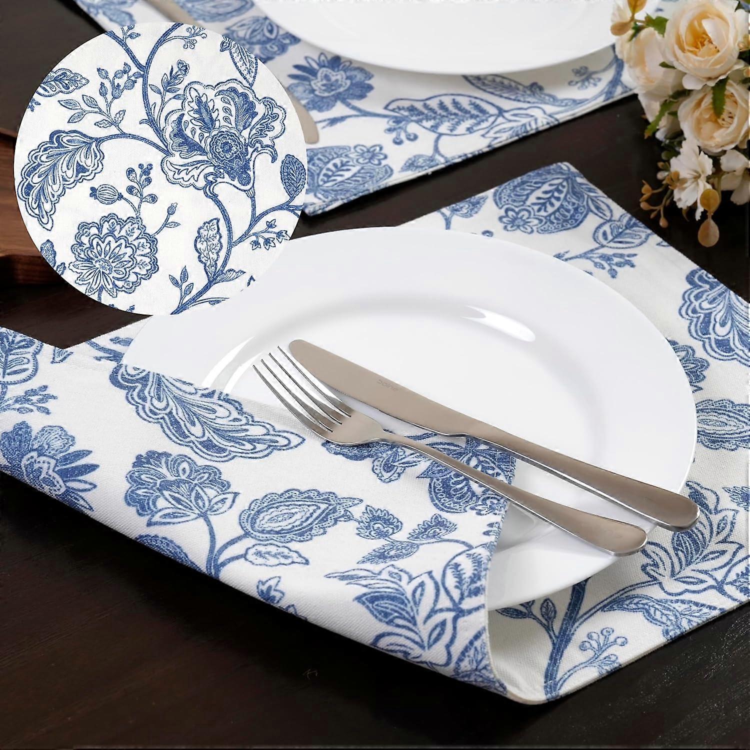 Placemats Washable Fabric Set of 4, Retro Floral 12 x 18 Inch for Dining Table Kitchen Holiday Decoration Cabin Holiday Rustic Vintage Elegant Two Lay