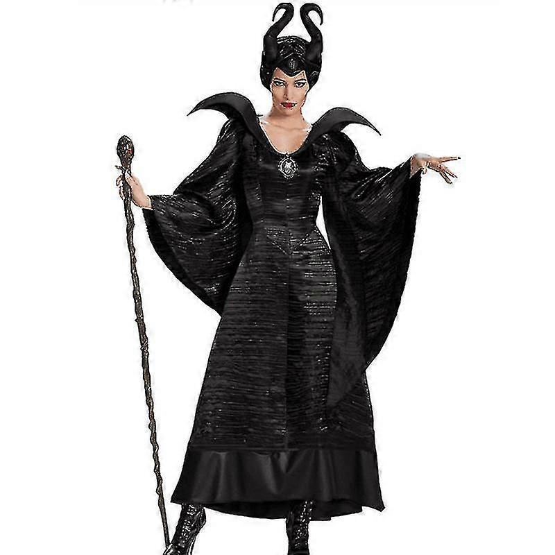 Evil Hexe Damen Halloween-Kostüm – Samtumhang, Hörner & Gehstock, Gruselig & Stylisch