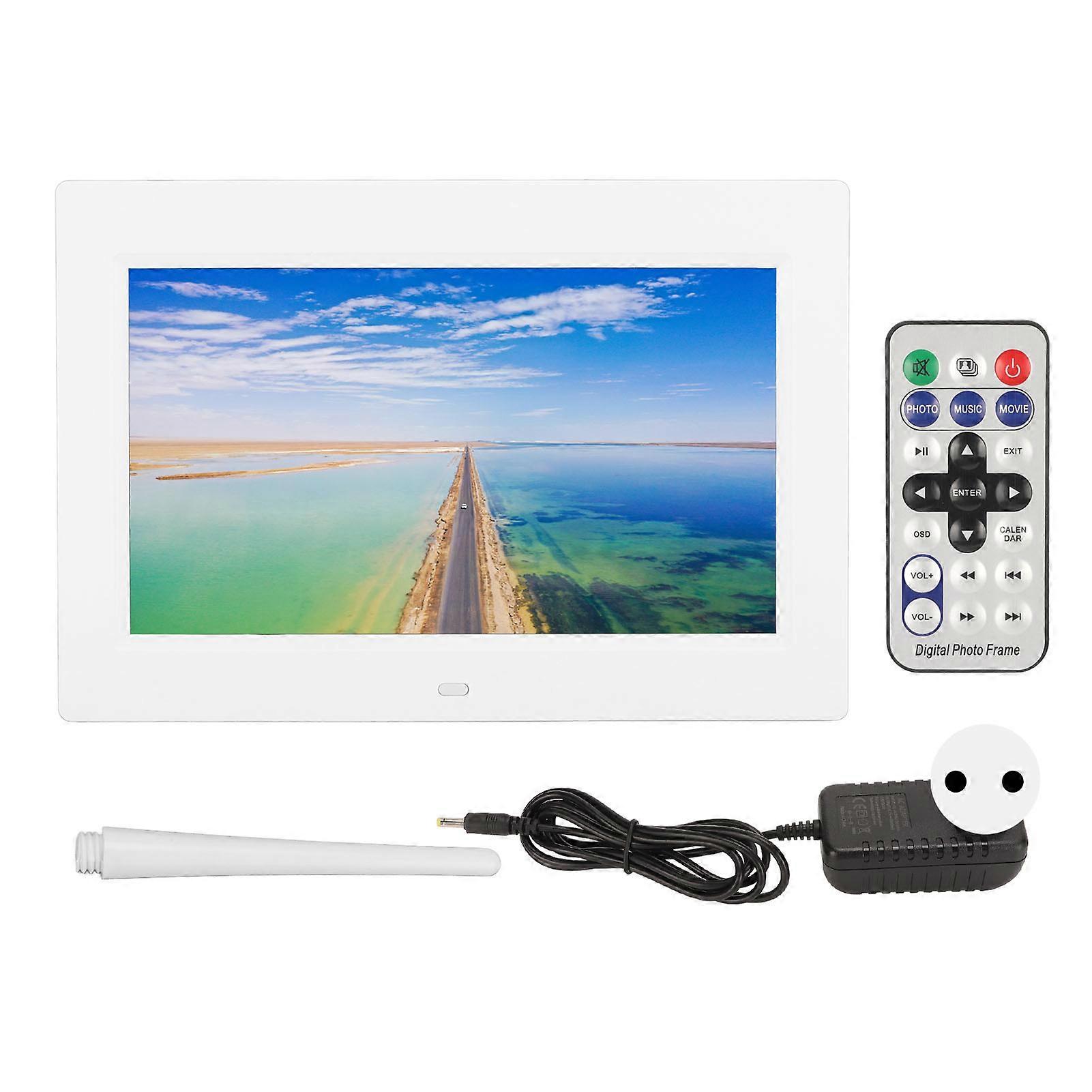10 Inch Digital Photo Frame Hd 1024x600 Led Electronic Photo Frame With Remote Control White 100240v Eu Plug