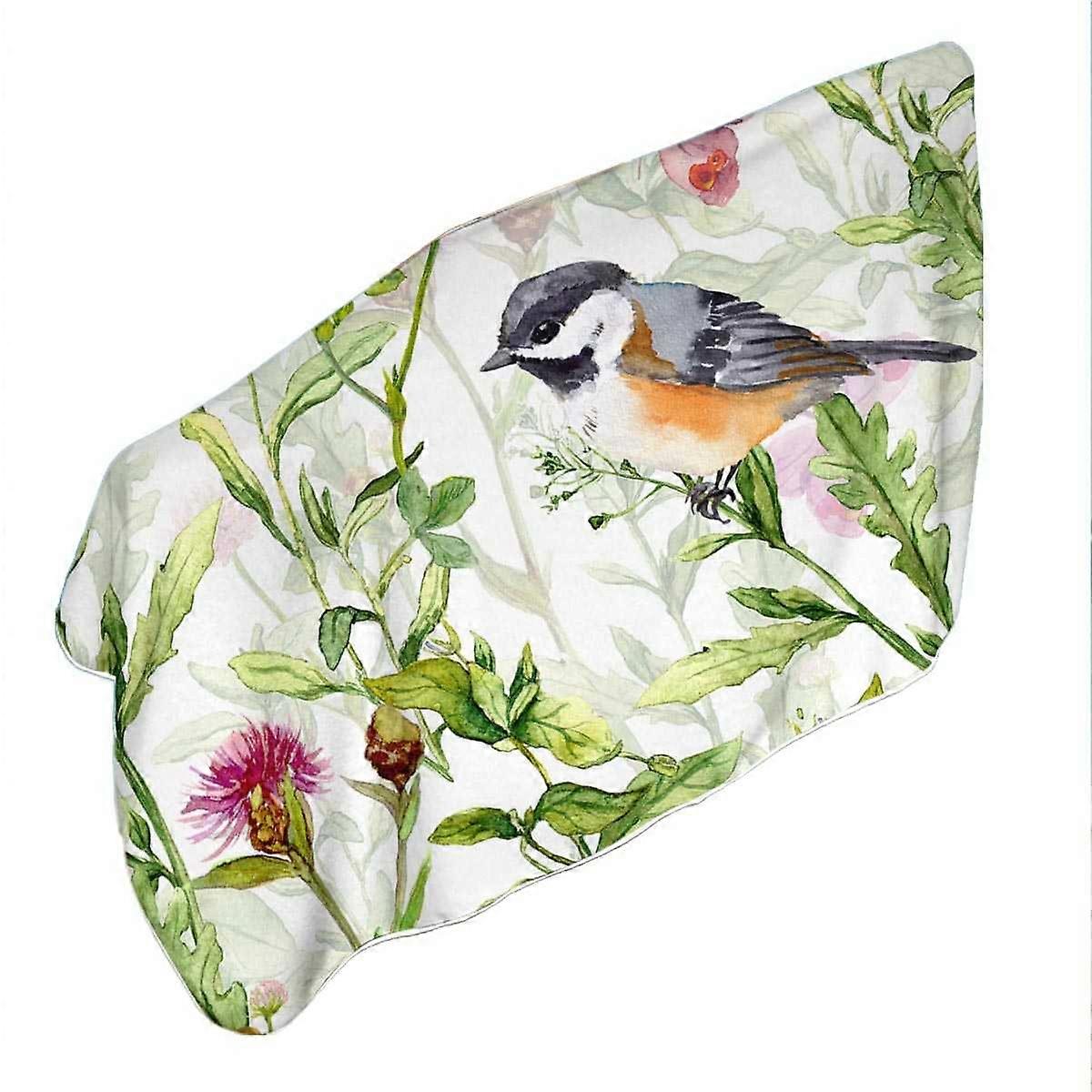 Art Painting Bird and Butterflies with Flowers Microfiber Beach Towel