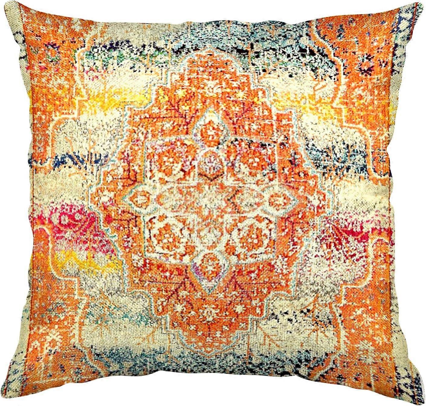 غطاء وسادة فارسي 18 × 18 بوصة ، غطاء وسادة برتقالي رمي عتيق عتيق أكياس وسادة مزخرفة عرقية منزل في الهواء الطلق كيس وسادة مربع