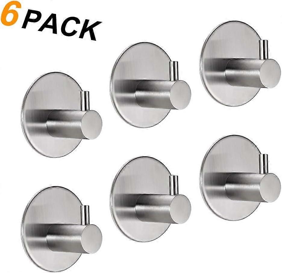 Nirvana Pack of 6 self-adhesive towel hooks, bathrobe hooks, wall hooks, stainless steel with self-adhesive, rust-free bathroom and kitchen