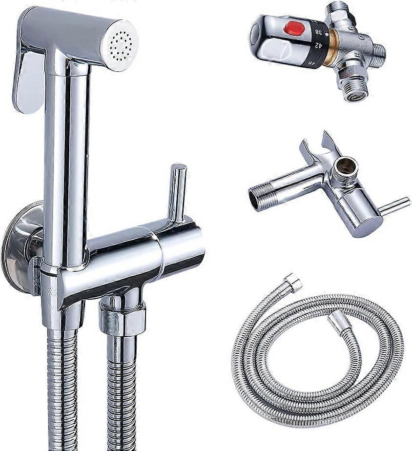 Toiletten-Dusch-Kit Thermostatisches Mischventil Handbrause mit Handsprüher für Intimhygiene Anti-Verbrühungen in Chrom-Messing WC-Bidet-Sprühset Bi
