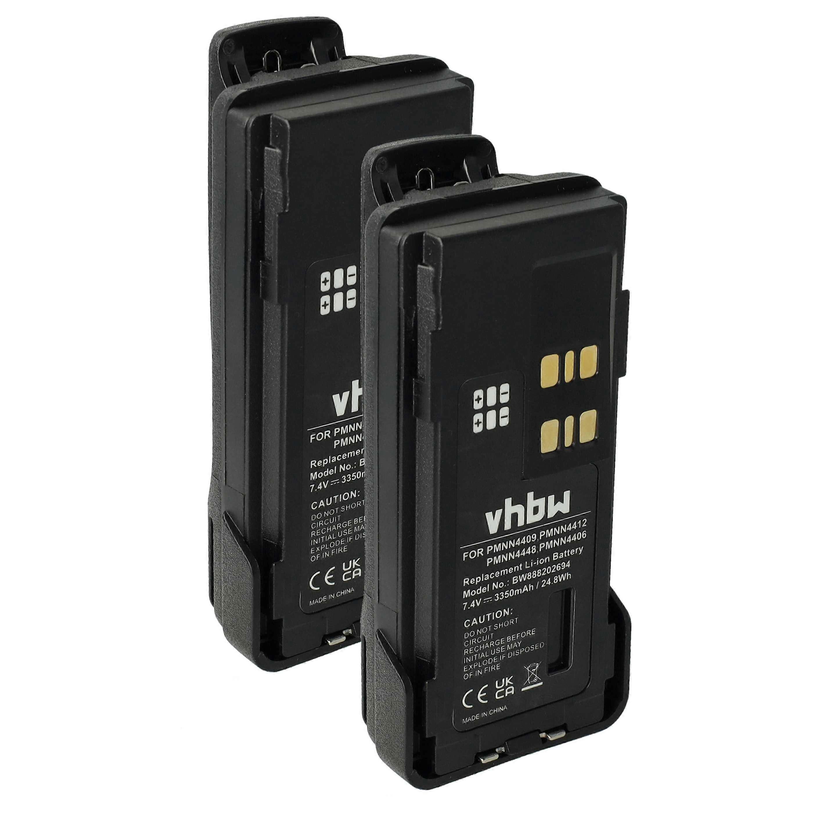 vhbw 2x Akku kompatibel mit Motorola XPR3500, XPR3300, XPR3000, P8668i, TRBO, XPR3300e Funkgerät, Walkie Talkie (3350 mAh, 7,4 V, Li-Ion) + Gürtelclip