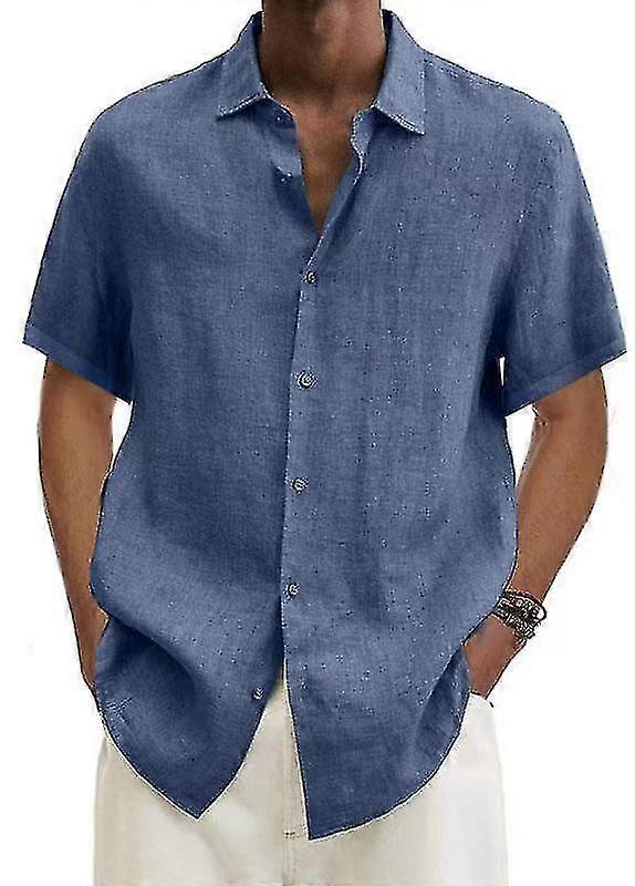 Cotton Linen Blouse Summer Men Turn Down Collar Short Sleeve Button Loose Blouse Tops Oversized S-5xl