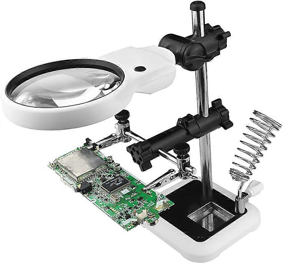 Helping Hands Soldering Magnifying Glass with Light 3.5X 5.25X Soldering Third Hand with Repair Magnifier with Auxiliary Clamp