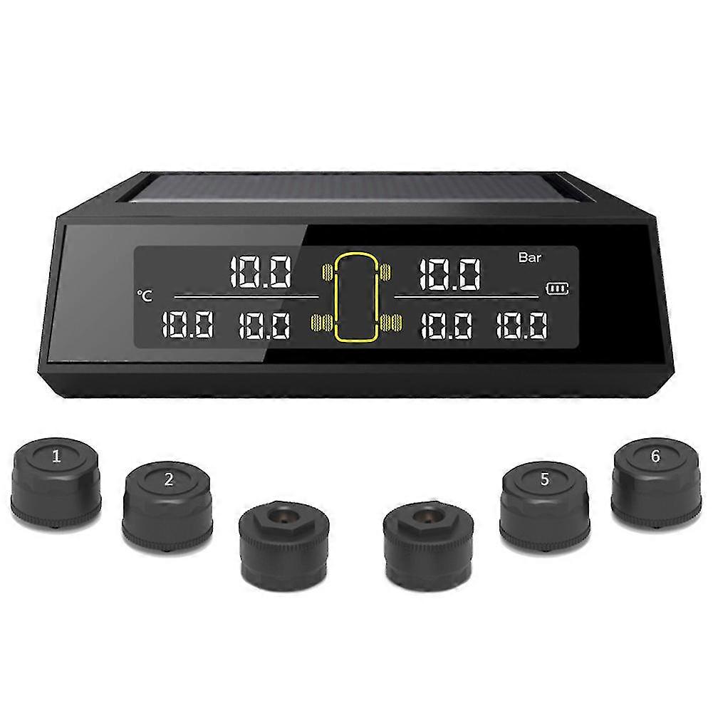 Solar 6 pneumatici monitor di pressione Lcd Display Auto Tpms monitor pneumatici per veicolo