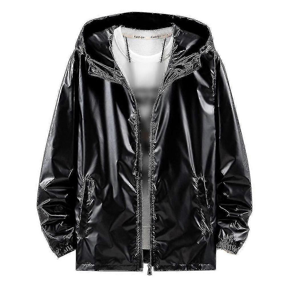 Mens Shiny Waterproof Hooded Jacket