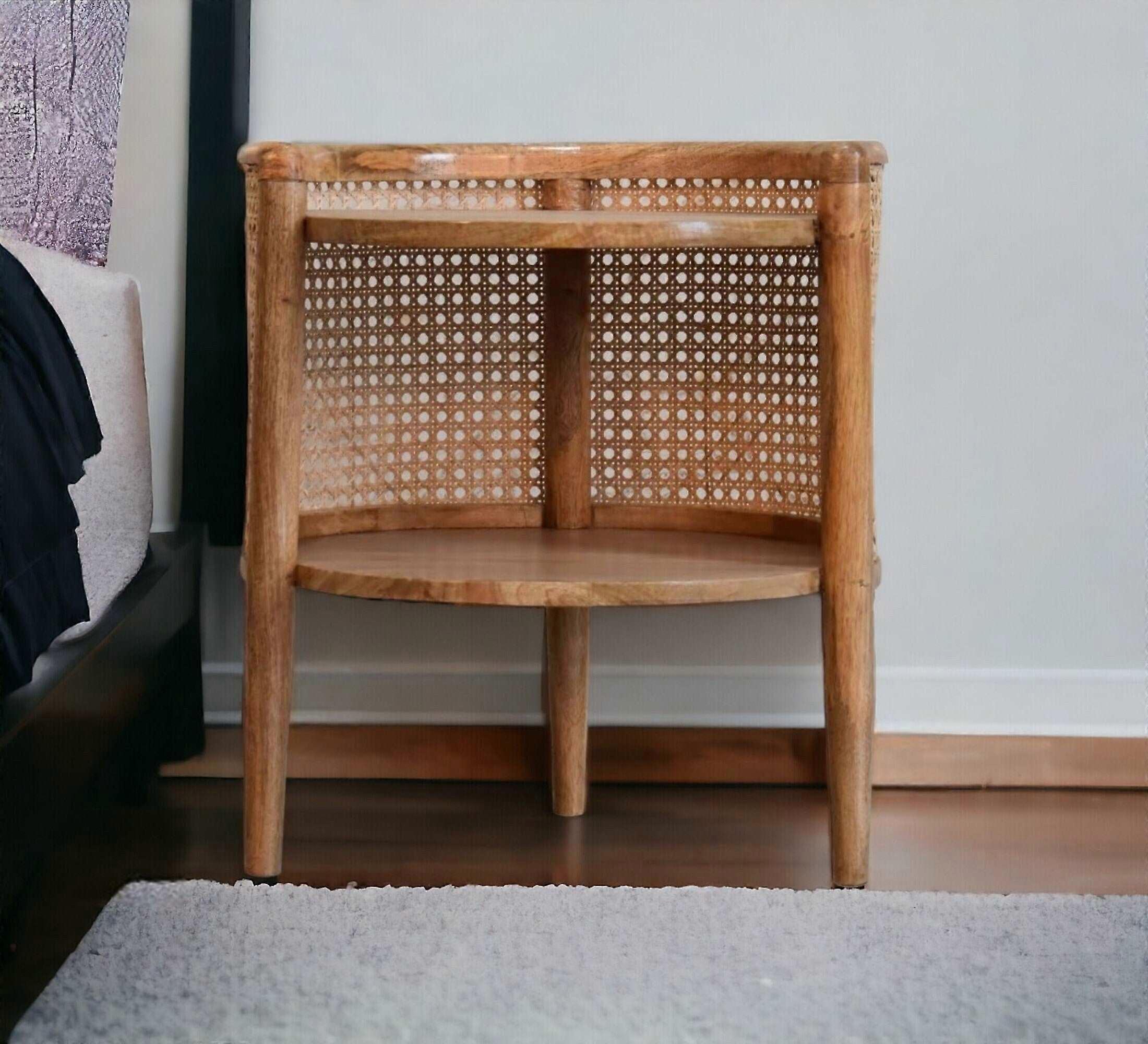 Rattan Bedside Table With 2 Shelves
