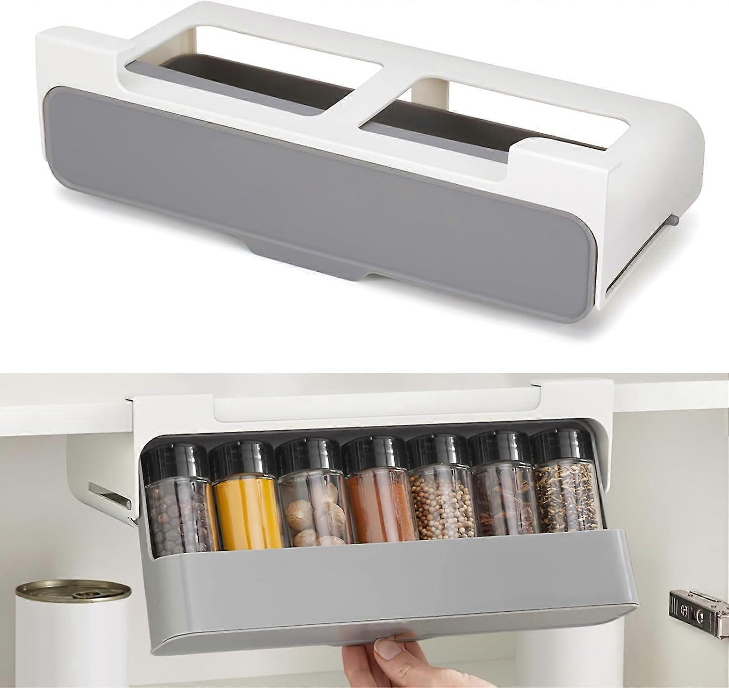 Spice rack with 6 spice jars, pull-out spice rack, kitchen shelf, spice rack without drilling (32 x 9.5 x 13.5 cm)