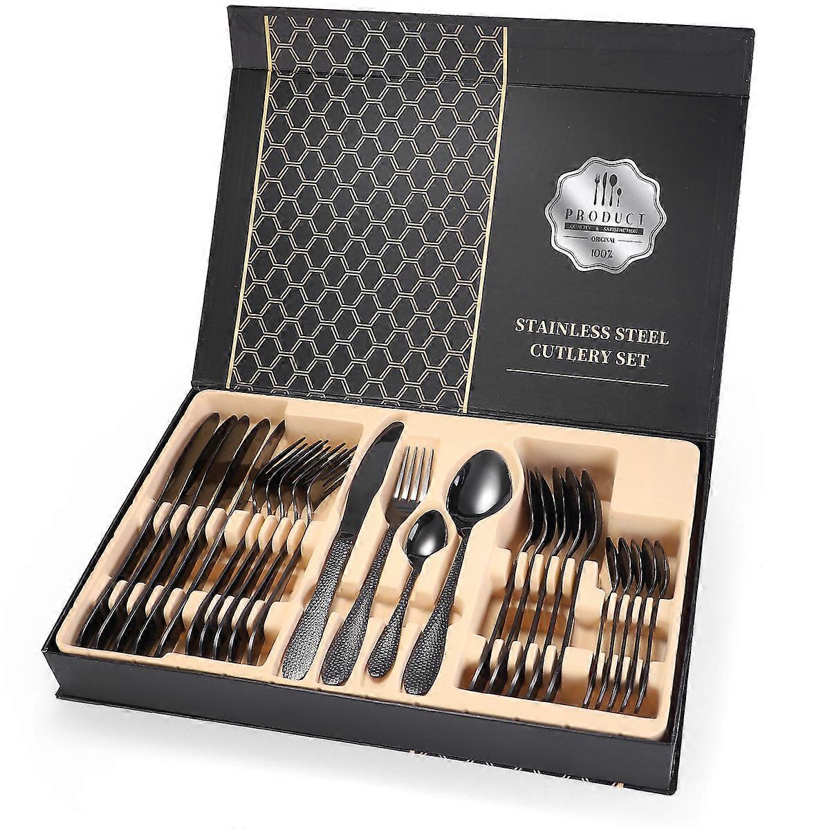 24-piece Stainless steel Flatware set cutlery Tableware Set For Home Black